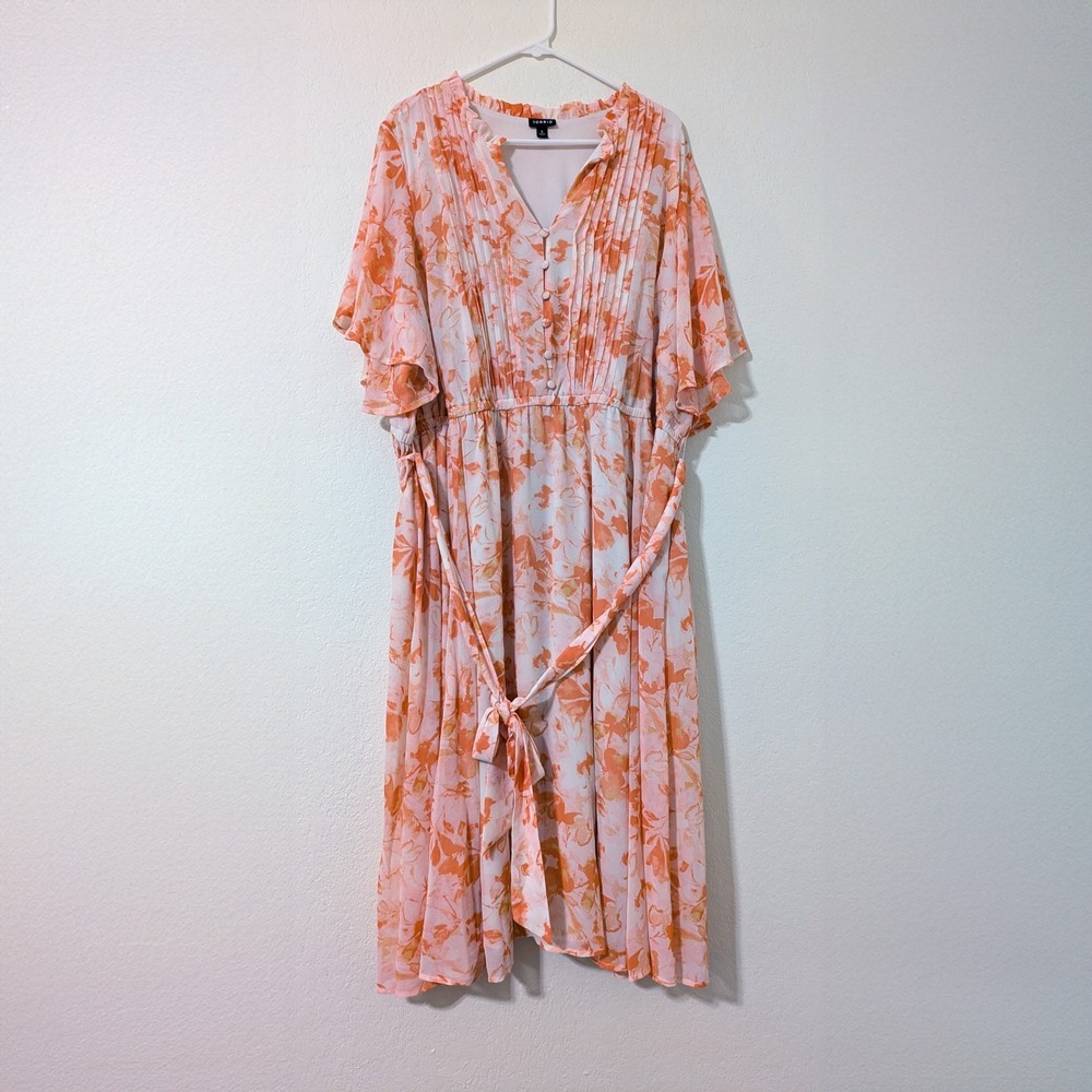 Torrid Dress Sz 4 Floral Chiffon Pintuck Ruffle Neck Plus Size - Picture 2 of 4